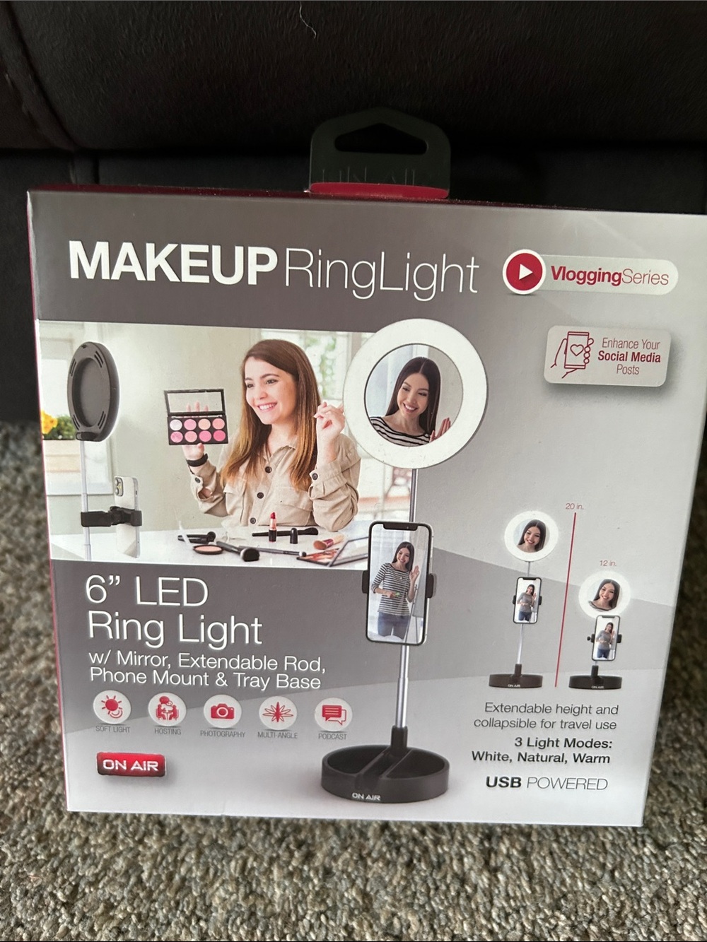 MAKEUP 6" LED Ring Light with Phone Mount and Mirror - White